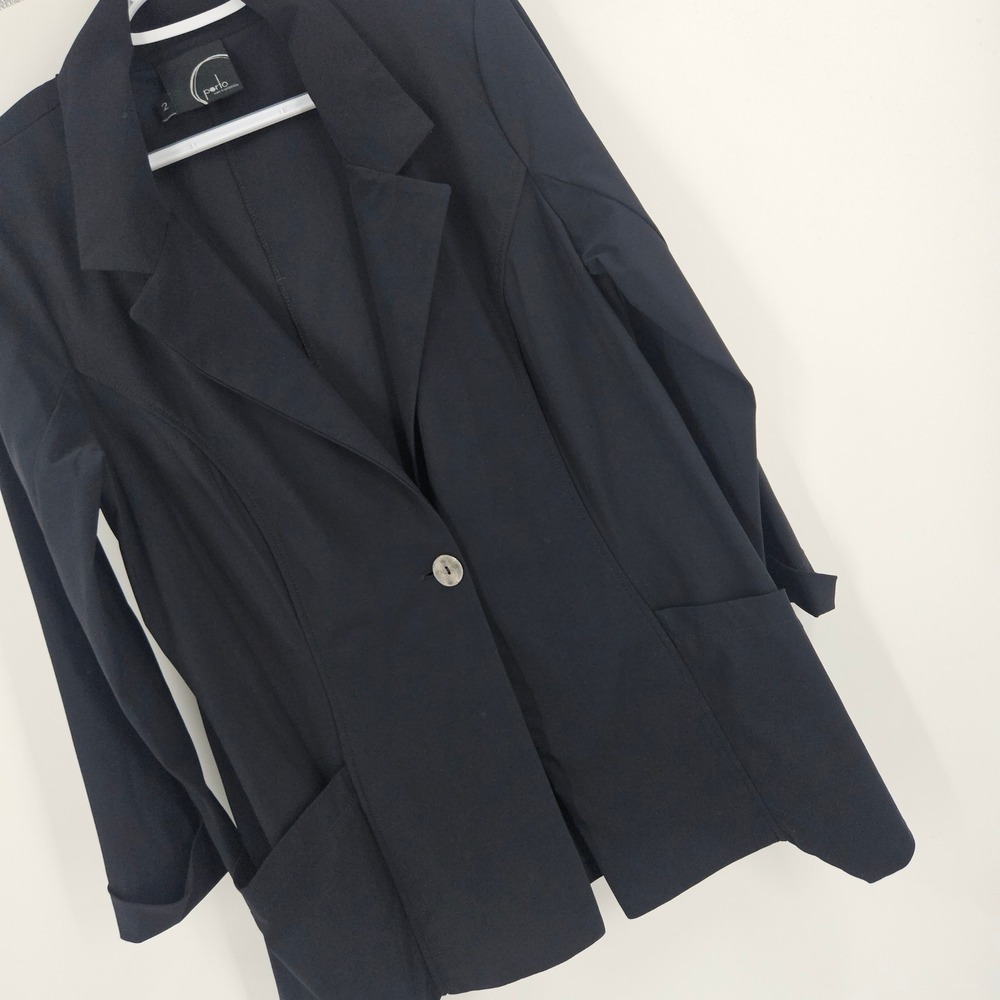 Porto San Francisco Blazer Jacket Black Stretch Minimalist Art to Wear Size 2 - Picture 2 of 8